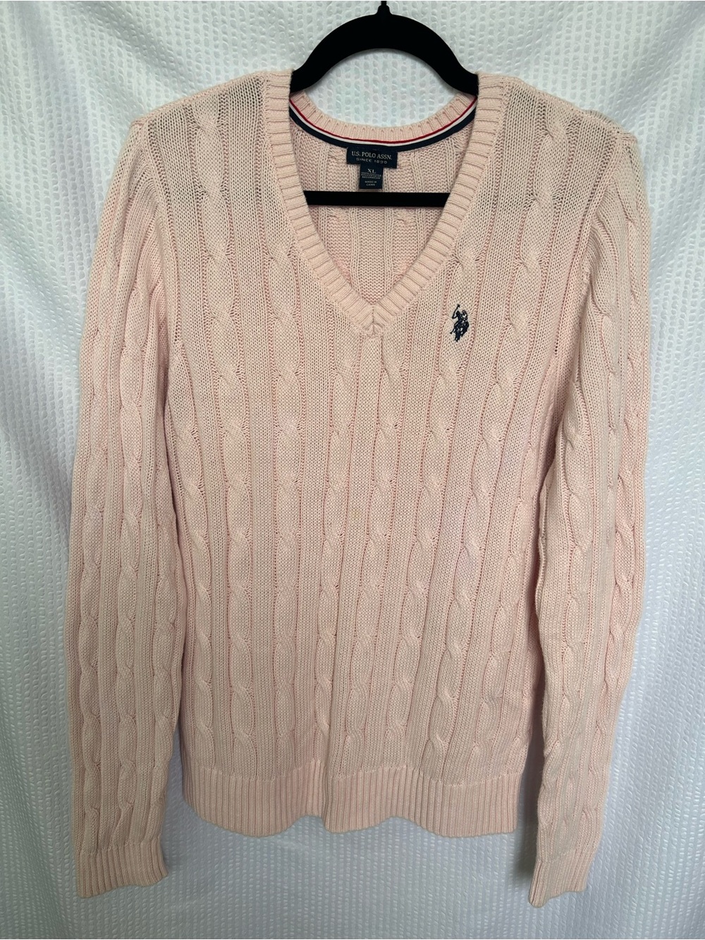 U.S. Polo Assn. Light Pink Cable Knit V-Neck Long Sleeve Sweater Size XL